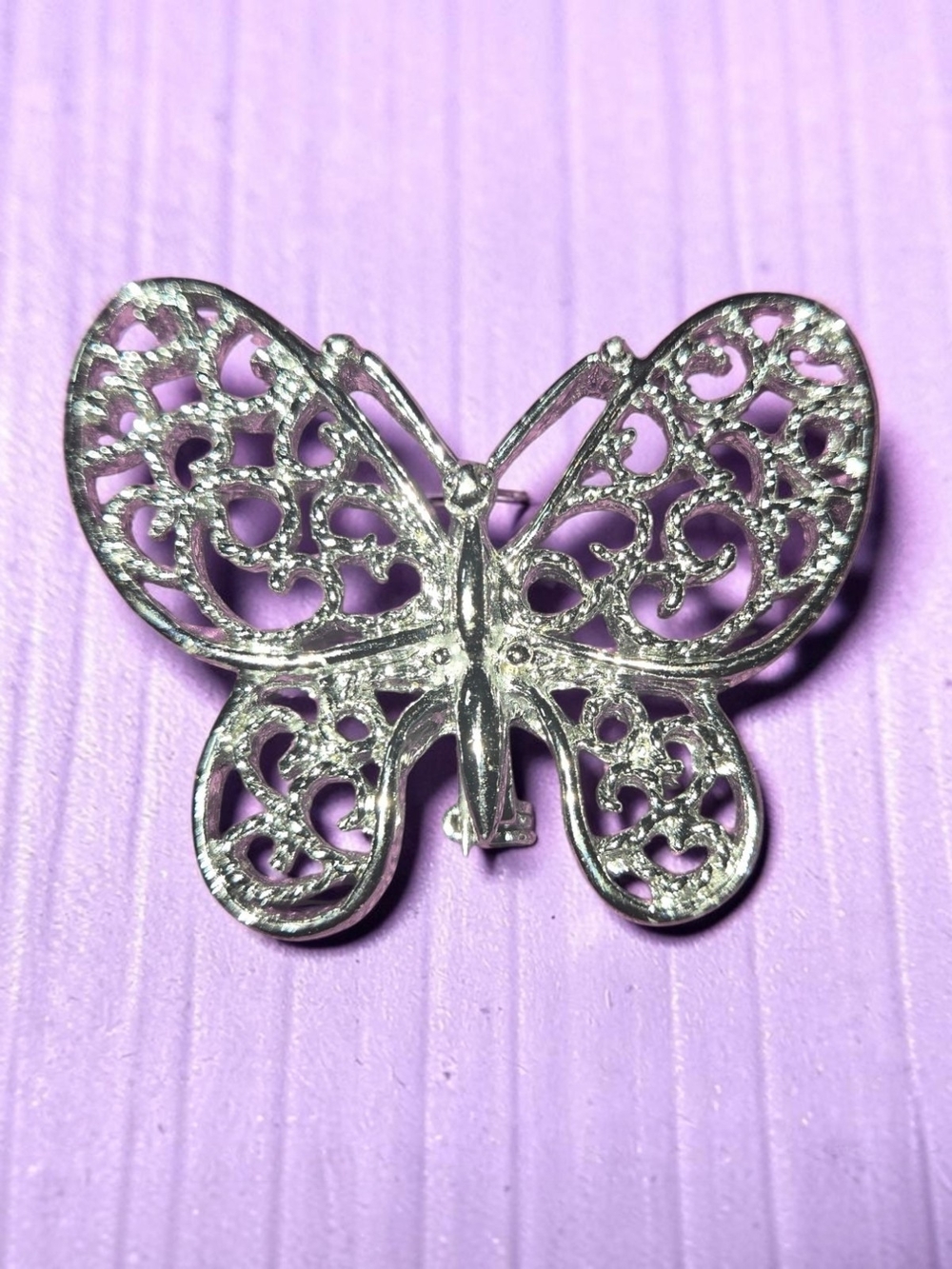 Gerry'S Silver Butterfly Brooch - Elegant Filigree Accent